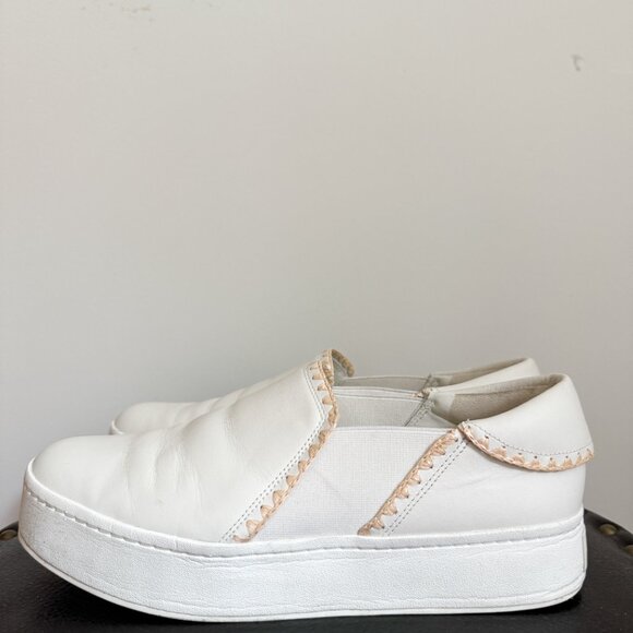 VINCE - Warren Raffia-Trim Leather Sneaker - White - Size 10 - Picture 4 of 14
